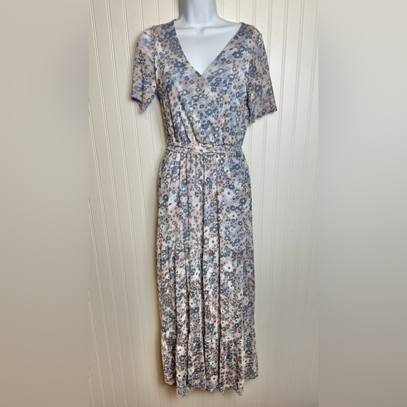 Allison Brittney floral wrap maxi dress belted short sleeve lined size small J30 - Picture 1 of 7
